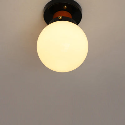 Modern Simplicity Sphere Iron Glass 1-Light Semi-Flush Mount Ceiling Light For Bedroom