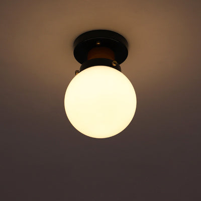 Modern Simplicity Sphere Iron Glass 1-Light Semi-Flush Mount Ceiling Light For Bedroom