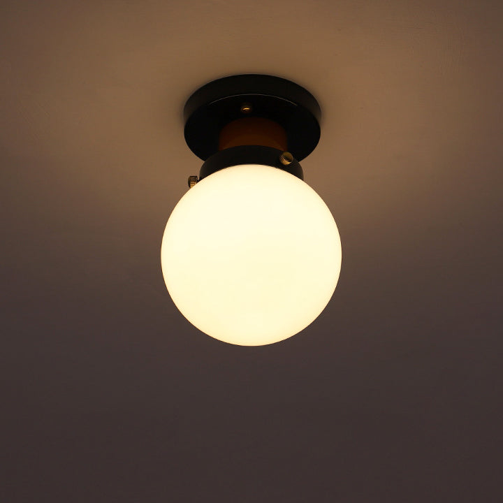 Modern Simplicity Sphere Iron Glass 1-Light Semi-Flush Mount Ceiling Light For Bedroom