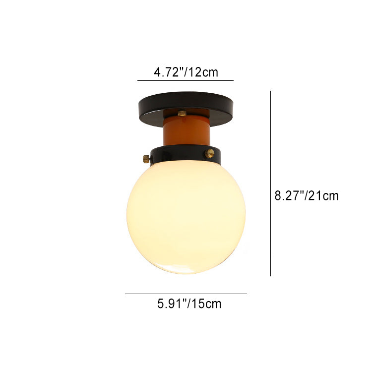 Modern Simplicity Sphere Iron Glass 1-Light Semi-Flush Mount Ceiling Light For Bedroom