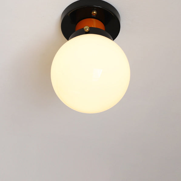Modern Simplicity Sphere Iron Glass 1-Light Semi-Flush Mount Ceiling Light For Bedroom