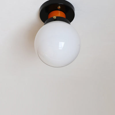 Modern Simplicity Sphere Iron Glass 1-Light Semi-Flush Mount Ceiling Light For Bedroom