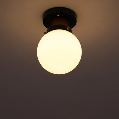 Modern Simplicity Sphere Iron Glass 1-Light Semi-Flush Mount Ceiling Light For Bedroom