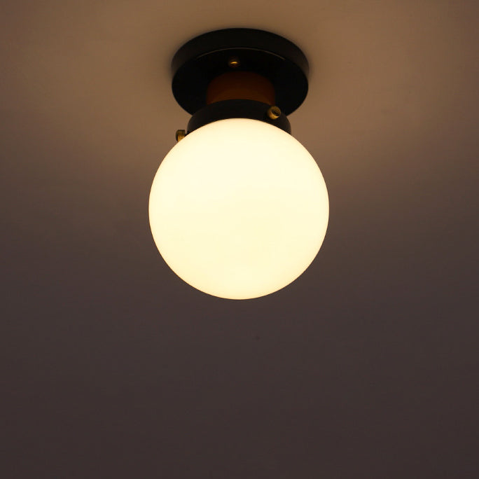 Modern Simplicity Sphere Iron Glass 1-Light Semi-Flush Mount Ceiling Light For Bedroom
