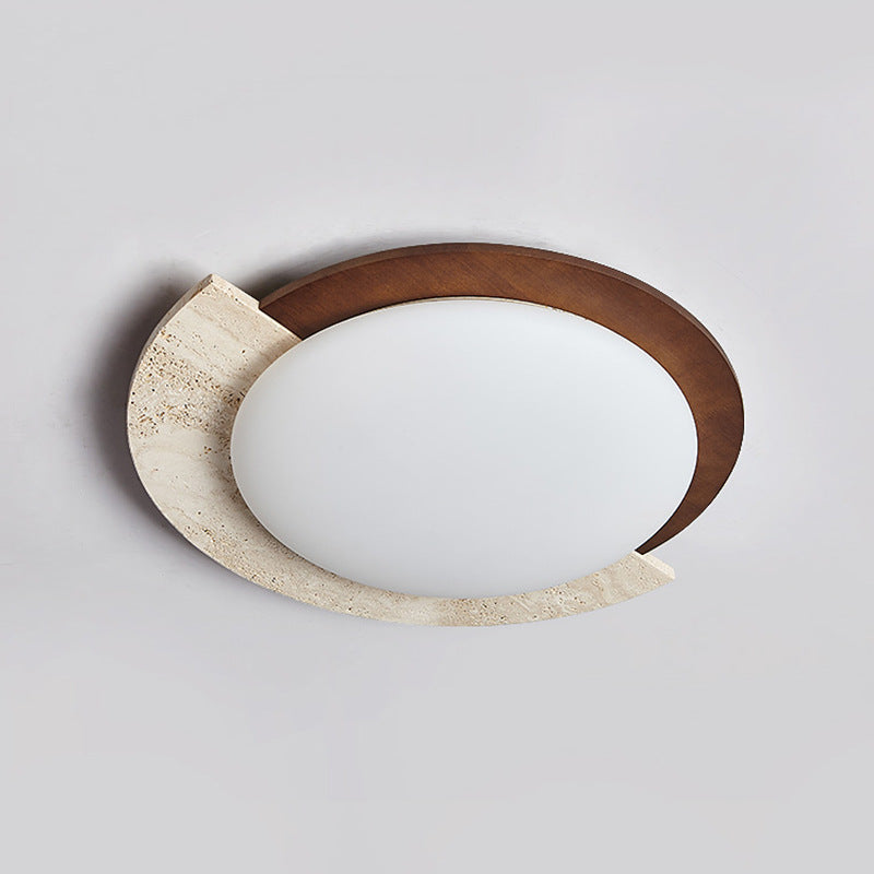 Traditional Japanese Round Travertine Acrylic LED Flush Mount Ceiling Light For Bedroom