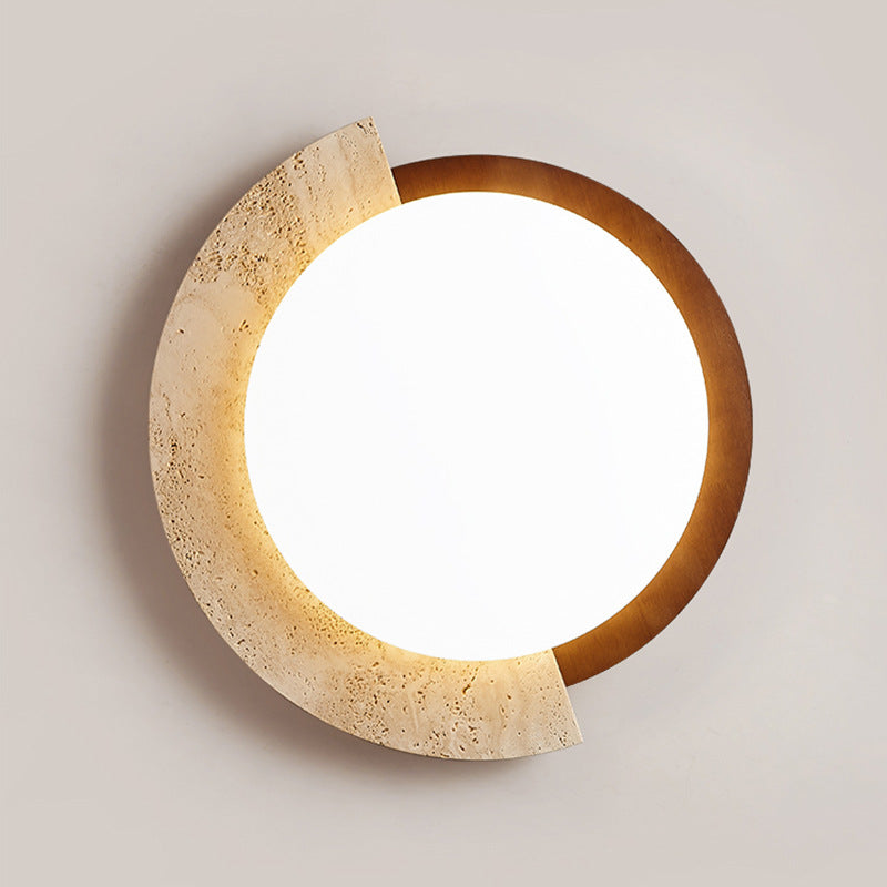 Traditional Japanese Round Travertine Acrylic LED Flush Mount Ceiling Light For Bedroom