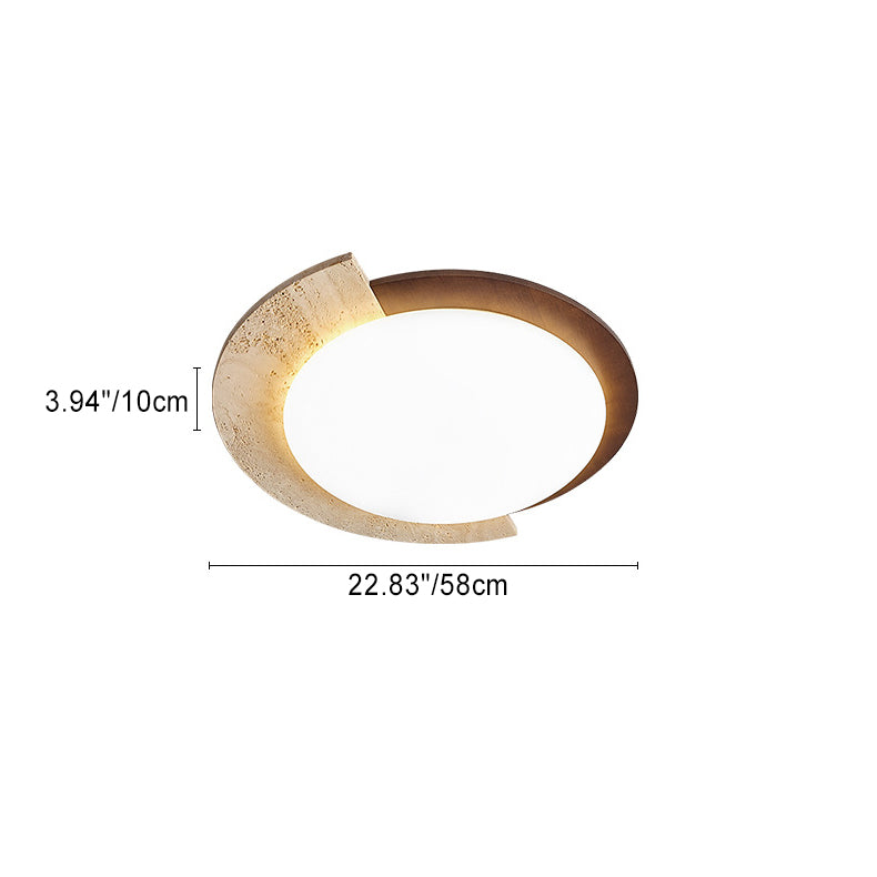 Traditional Japanese Round Travertine Acrylic LED Flush Mount Ceiling Light For Bedroom