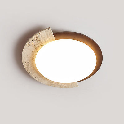 Traditional Japanese Round Travertine Acrylic LED Flush Mount Ceiling Light For Bedroom