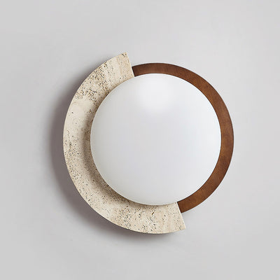 Traditional Japanese Round Travertine Acrylic LED Flush Mount Ceiling Light For Bedroom
