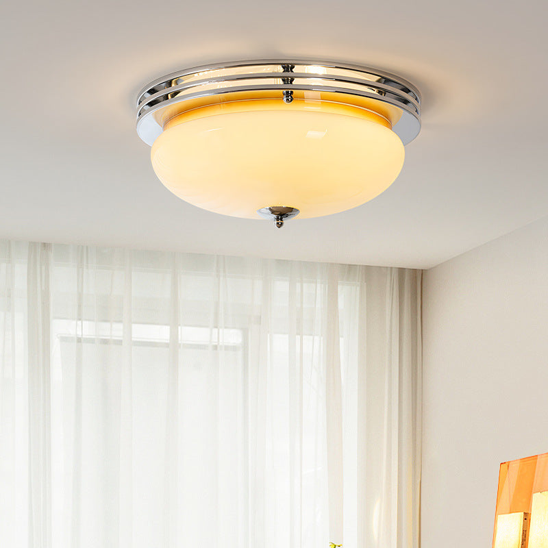 Traditional Vintage Dome Metal Glass LED Flush Mount Ceiling Light For Bedroom