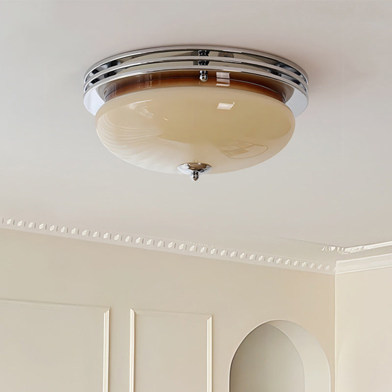 Traditional Vintage Dome Metal Glass LED Flush Mount Ceiling Light For Bedroom