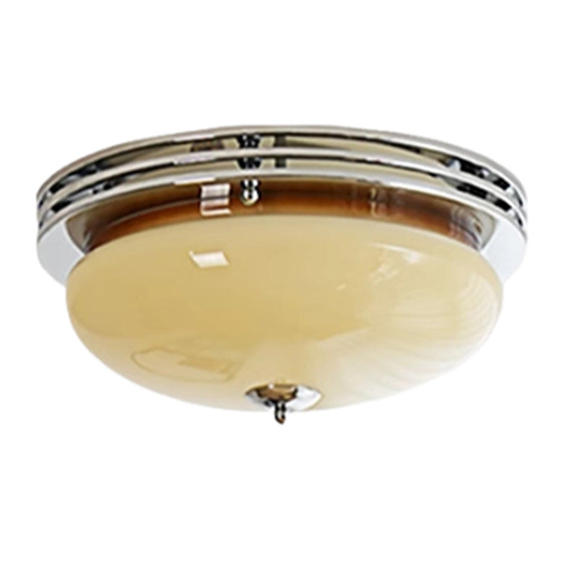 Traditional Vintage Dome Metal Glass LED Flush Mount Ceiling Light For Bedroom