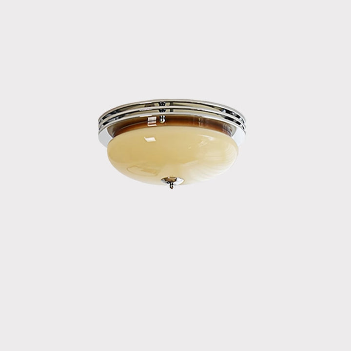 Traditional Vintage Dome Metal Glass LED Flush Mount Ceiling Light For Bedroom