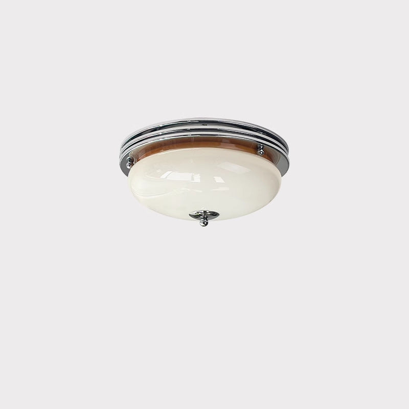 Traditional Vintage Dome Metal Glass LED Flush Mount Ceiling Light For Bedroom