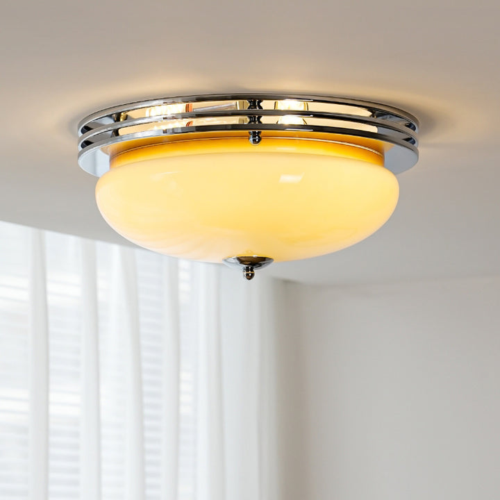 Traditional Vintage Dome Metal Glass LED Flush Mount Ceiling Light For Bedroom