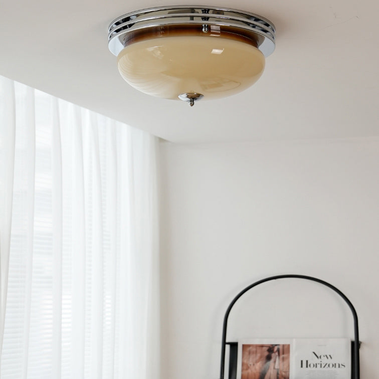 Traditional Vintage Dome Metal Glass LED Flush Mount Ceiling Light For Bedroom