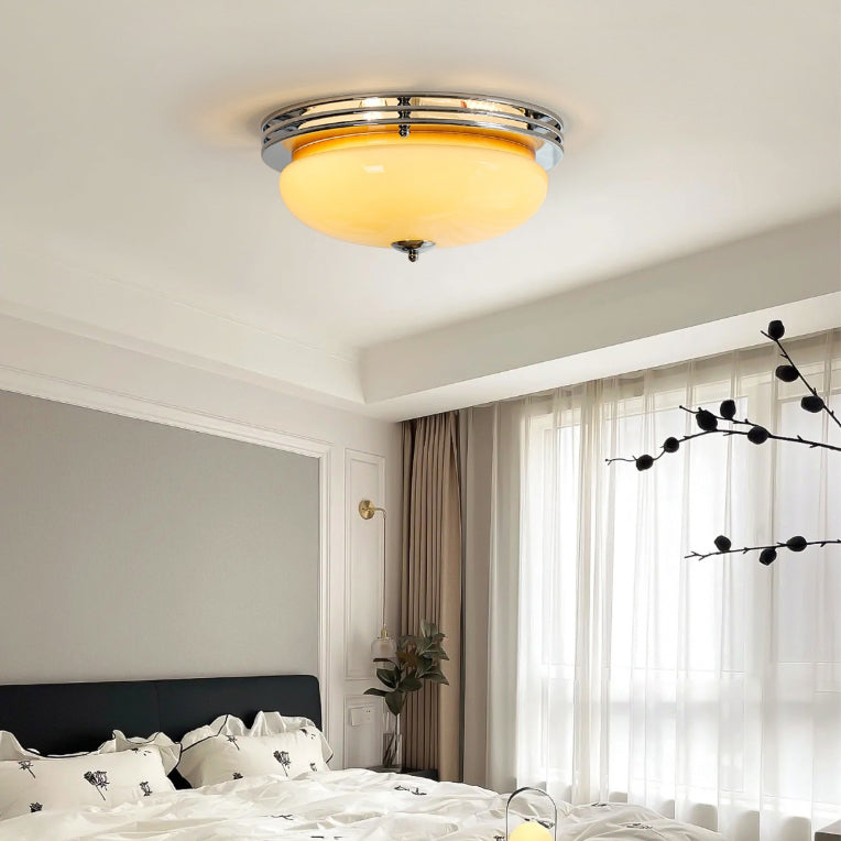 Traditional Vintage Dome Metal Glass LED Flush Mount Ceiling Light For Bedroom