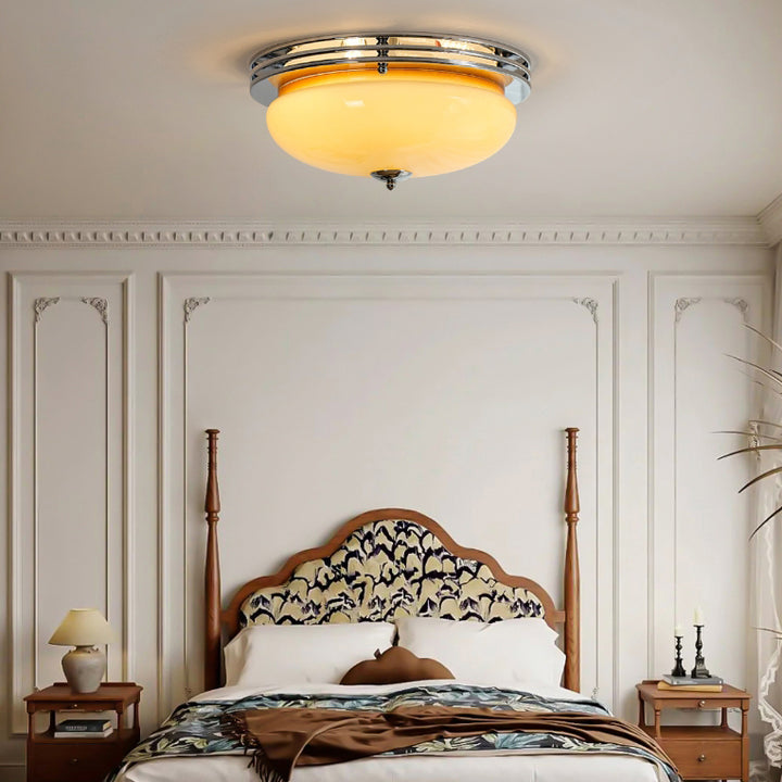 Traditional Vintage Dome Metal Glass LED Flush Mount Ceiling Light For Bedroom