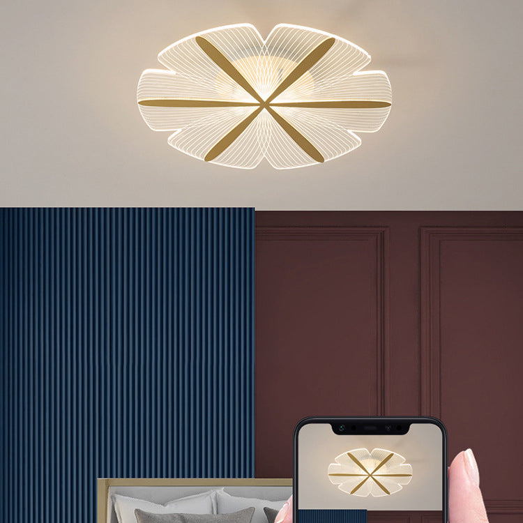 Modern Luxury Flower Iron Acrylic LED Semi-Flush Mount Ceiling Light For Bedroom
