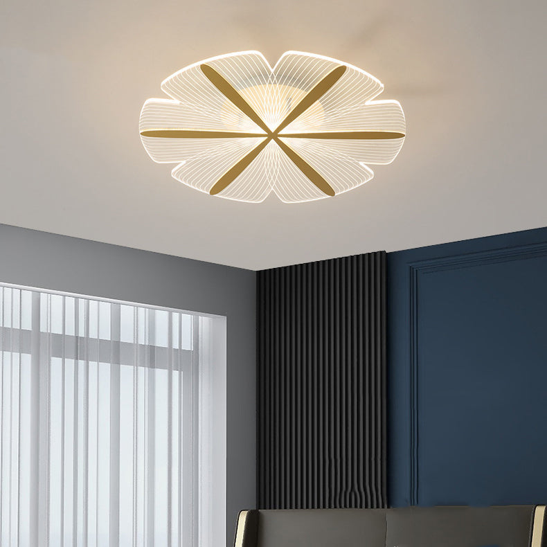 Modern Luxury Flower Iron Acrylic LED Semi-Flush Mount Ceiling Light For Bedroom