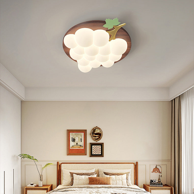 Plafonnier LED encastré en bois massif et fer avec raisin créatif contemporain pour chambre à coucher 