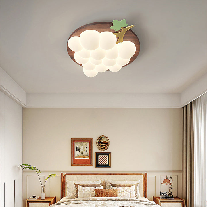 Plafonnier LED encastré en bois massif et fer avec raisin créatif contemporain pour chambre à coucher 