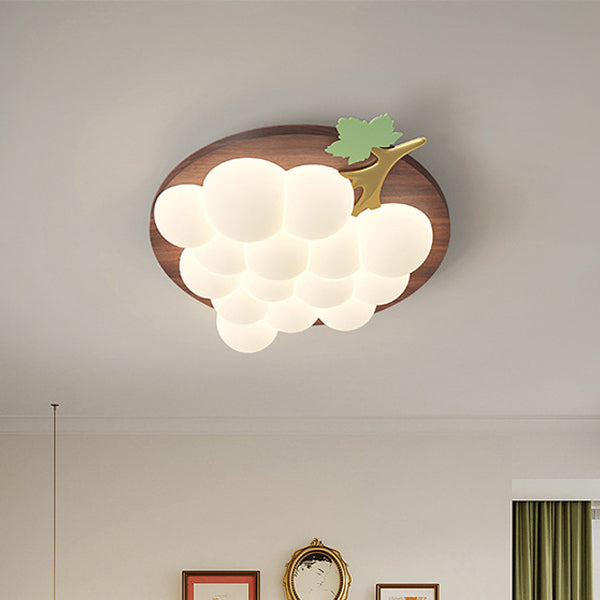 Plafonnier LED encastré en bois massif et fer avec raisin créatif contemporain pour chambre à coucher 