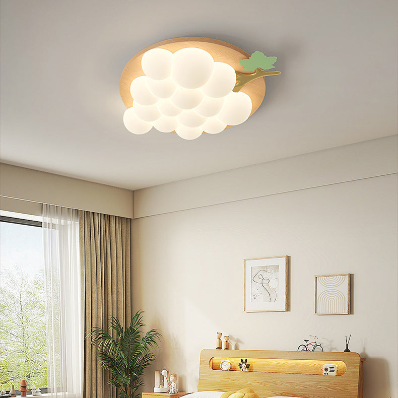 Plafonnier LED encastré en bois massif et fer avec raisin créatif contemporain pour chambre à coucher 