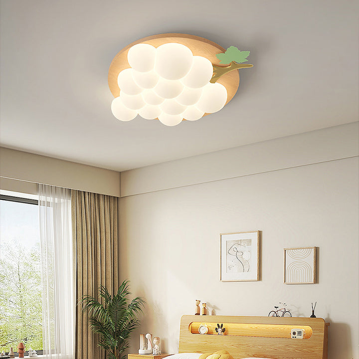 Plafonnier LED encastré en bois massif et fer avec raisin créatif contemporain pour chambre à coucher 