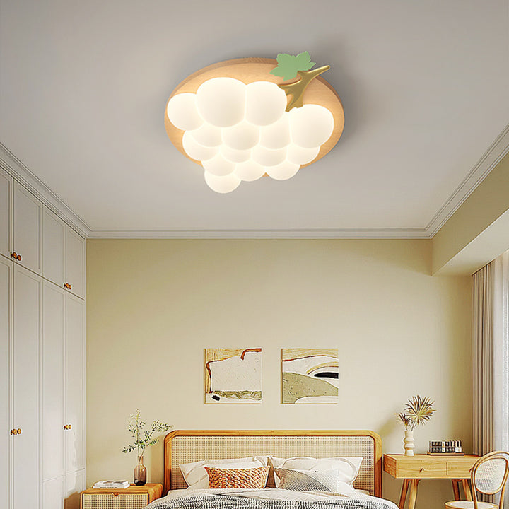 Plafonnier LED encastré en bois massif et fer avec raisin créatif contemporain pour chambre à coucher 