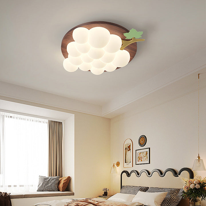 Plafonnier LED encastré en bois massif et fer avec raisin créatif contemporain pour chambre à coucher 