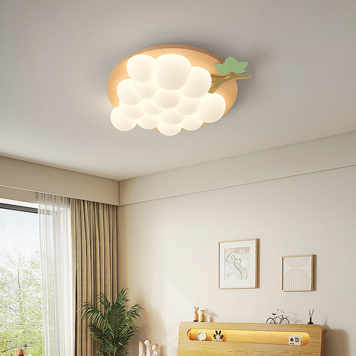 Plafonnier LED encastré en bois massif et fer avec raisin créatif contemporain pour chambre à coucher 