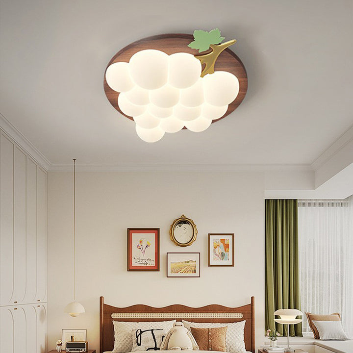 Plafonnier LED encastré en bois massif et fer avec raisin créatif contemporain pour chambre à coucher 