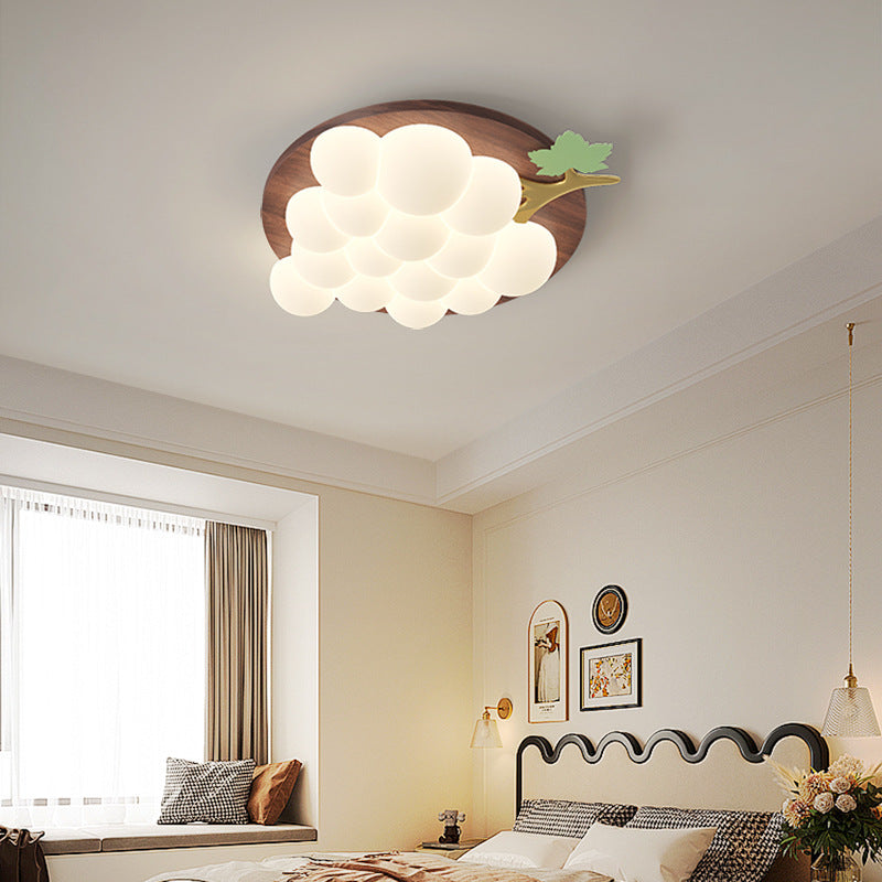 Plafonnier LED encastré en bois massif et fer avec raisin créatif contemporain pour chambre à coucher 