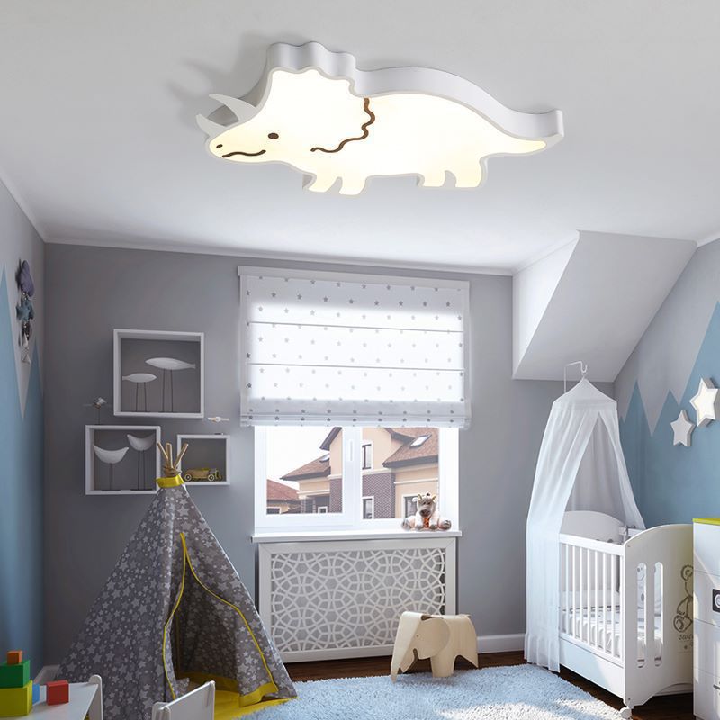 Contemporary Creative Kids Cartoon Rhino Iron Acrylic LED Flush Mount Ceiling Light For Bedroom