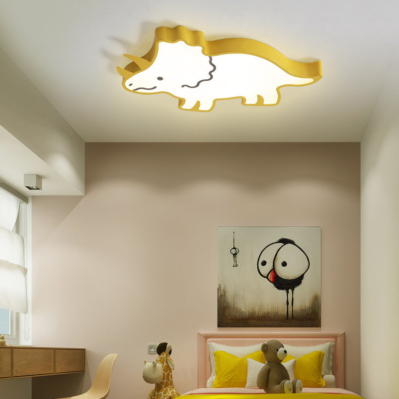 Zeitgenössische kreative Kinder Cartoon-Nashorn Eisen Acryl LED Deckenleuchte für Schlafzimmer 