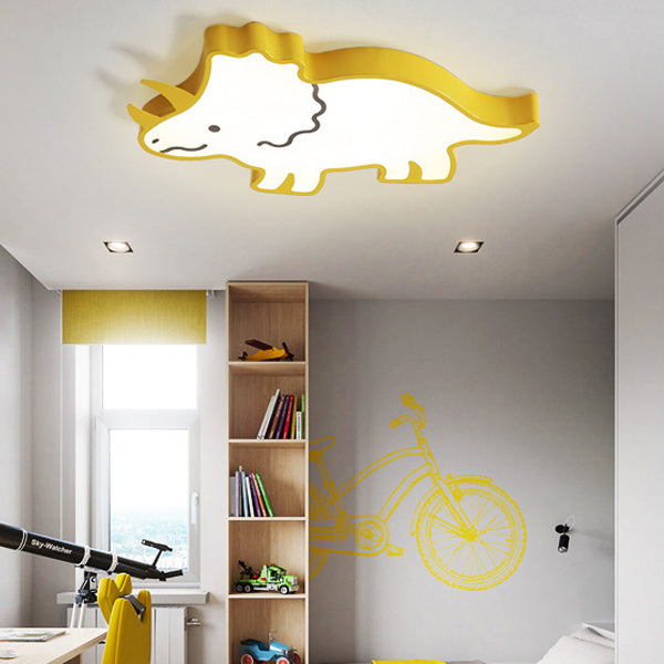 Contemporary Creative Kids Cartoon Rhino Iron Acrylic LED Flush Mount Ceiling Light For Bedroom