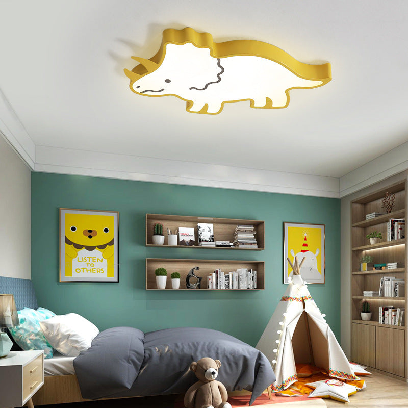 Zeitgenössische kreative Kinder Cartoon-Nashorn Eisen Acryl LED Deckenleuchte für Schlafzimmer 