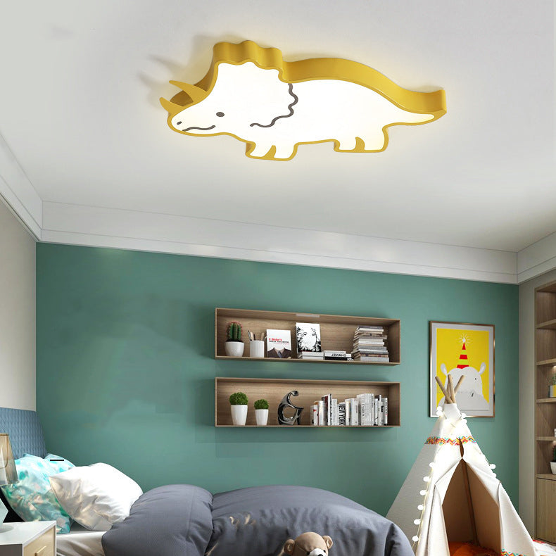 Zeitgenössische kreative Kinder Cartoon-Nashorn Eisen Acryl LED Deckenleuchte für Schlafzimmer 