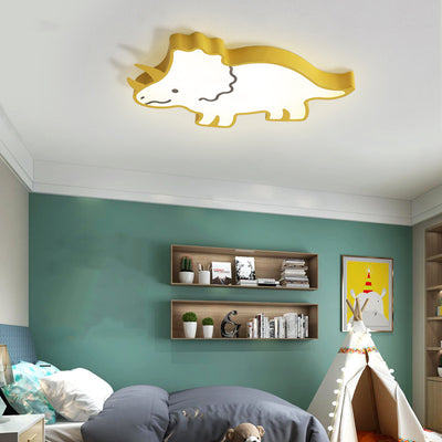 Contemporary Creative Kids Cartoon Rhino Iron Acrylic LED Flush Mount Ceiling Light For Bedroom