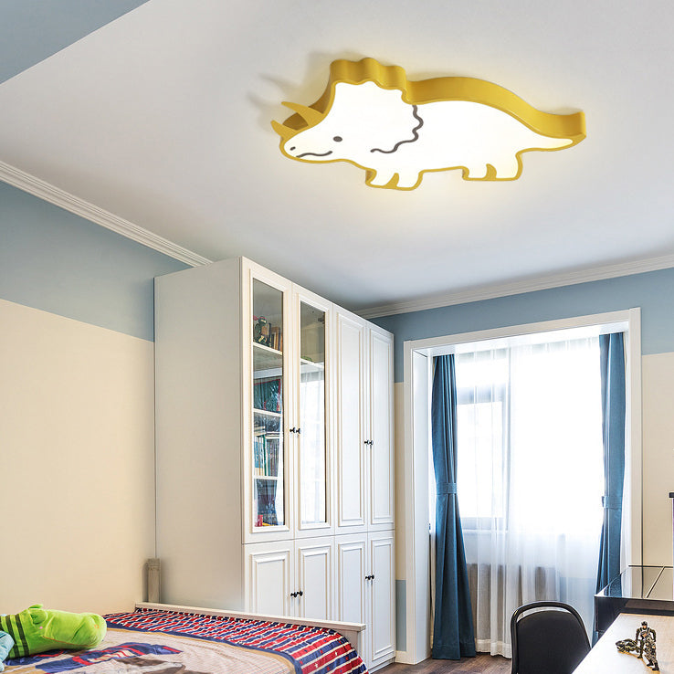 Zeitgenössische kreative Kinder Cartoon-Nashorn Eisen Acryl LED Deckenleuchte für Schlafzimmer 