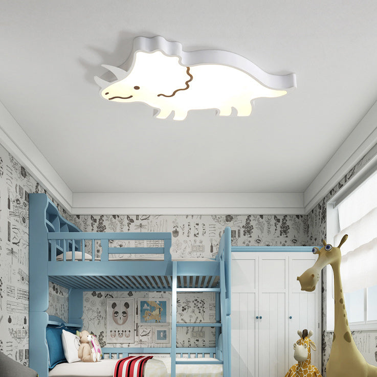 Contemporary Creative Kids Cartoon Rhino Iron Acrylic LED Flush Mount Ceiling Light For Bedroom