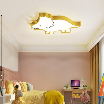 Contemporary Creative Kids Cartoon Rhino Iron Acrylic LED Flush Mount Ceiling Light For Bedroom