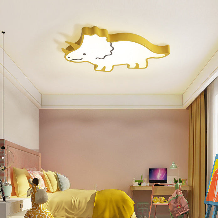 Contemporary Creative Kids Cartoon Rhino Iron Acrylic LED Flush Mount Ceiling Light For Bedroom