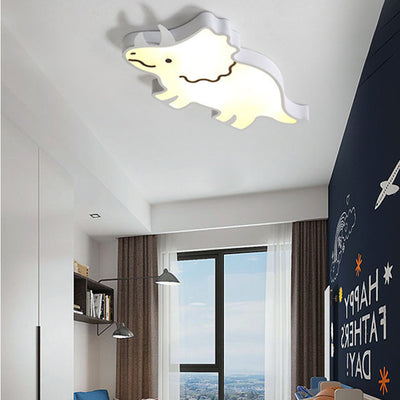 Contemporary Creative Kids Cartoon Rhino Iron Acrylic LED Flush Mount Ceiling Light For Bedroom