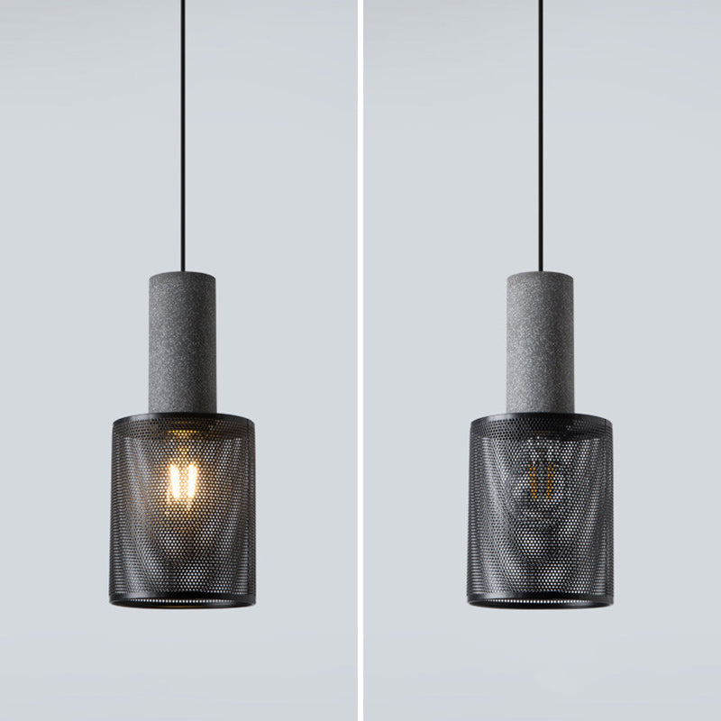 Contemporary Industrial Cylinder Metal Cement 1-Light Pendant Light For Living Room