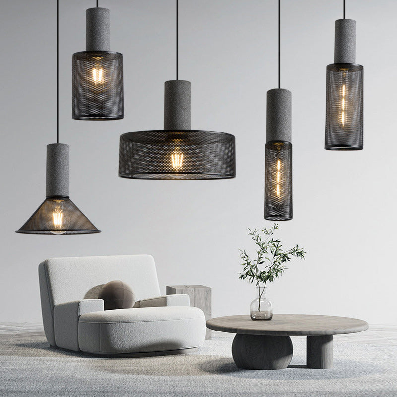 Contemporary Industrial Cylinder Metal Cement 1-Light Pendant Light For Living Room
