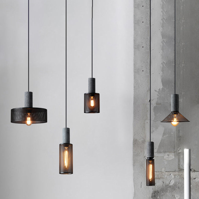 Contemporary Industrial Cylinder Metal Cement 1-Light Pendant Light For Living Room