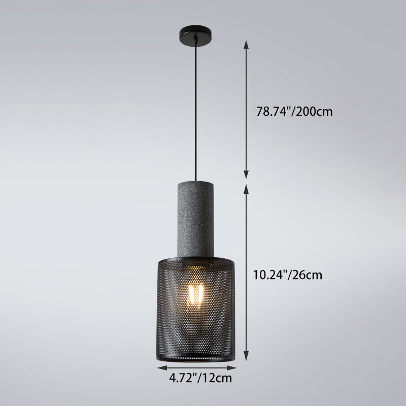 Contemporary Industrial Cylinder Metal Cement 1-Light Pendant Light For Living Room