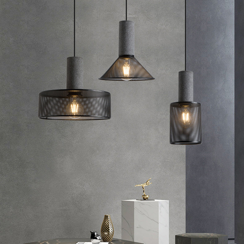 Contemporary Industrial Cylinder Metal Cement 1-Light Pendant Light For Living Room